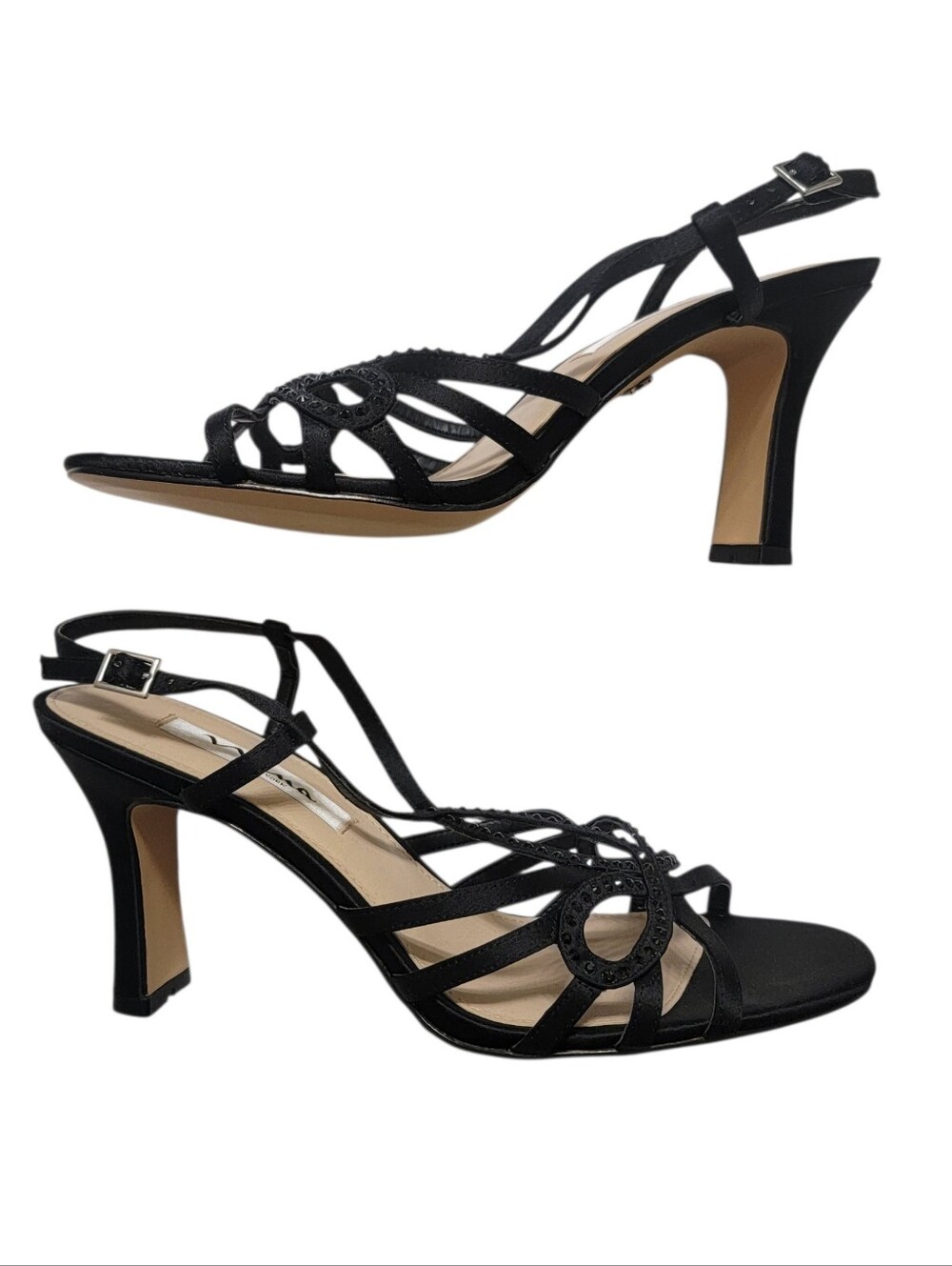 NINA BLACK STRAPPY DRESS SANDALS WITH RHINESTONE ACCENTS Size 8-1/2 - Picture 5 of 5